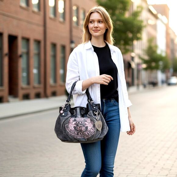 Juicy Couture Daydreamer Charcoal Velour Tote Vintage Y2K Collector Edition - Picture 2 of 9